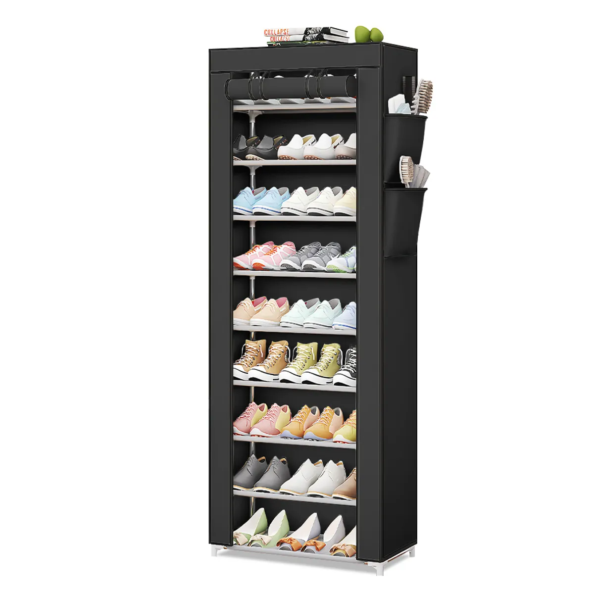 KELLER - Zapatero Organizador 9 Niveles Desmontable de Tela Negro A46