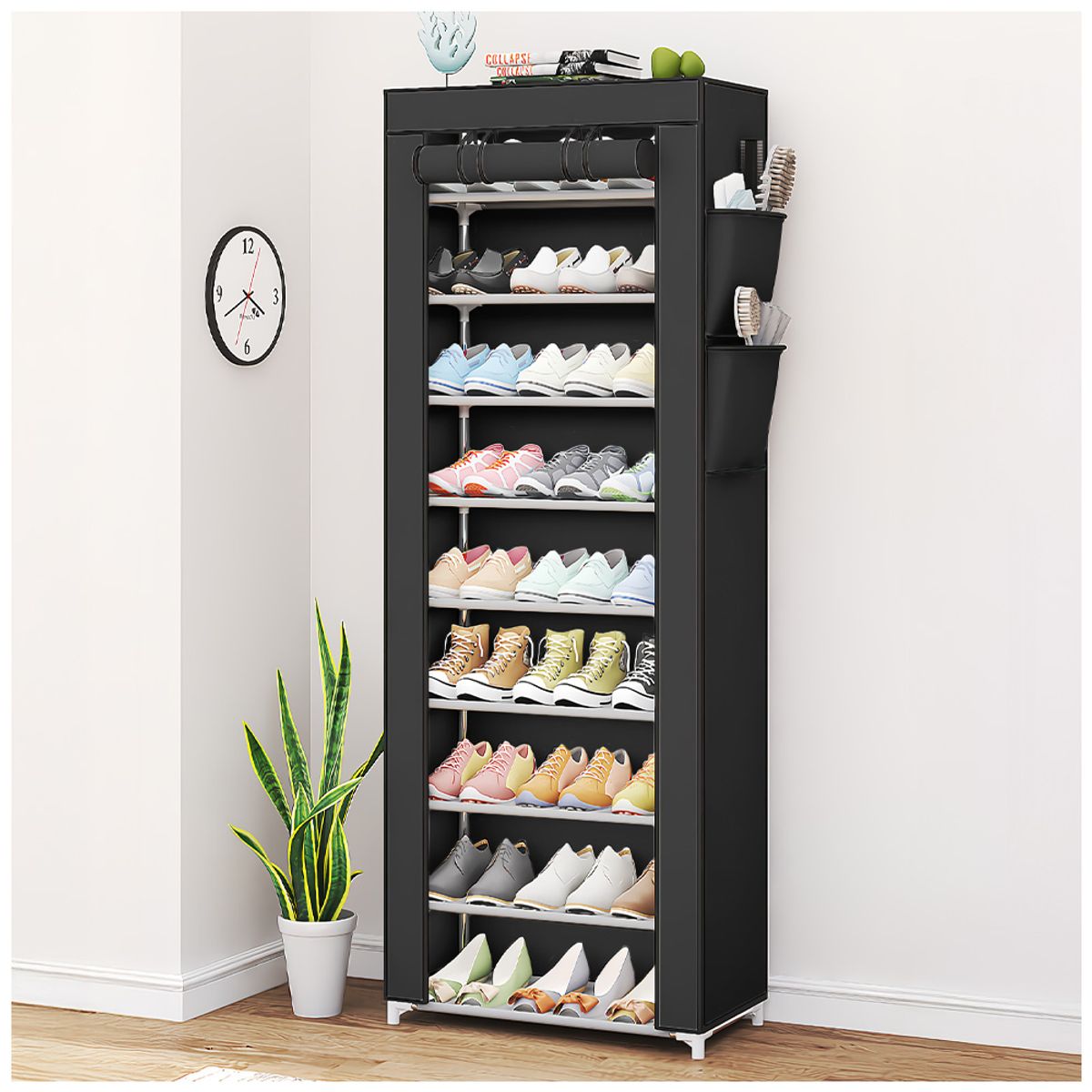 KELLER - Zapatero Organizador 9 Niveles Desmontable de Tela Negro A46