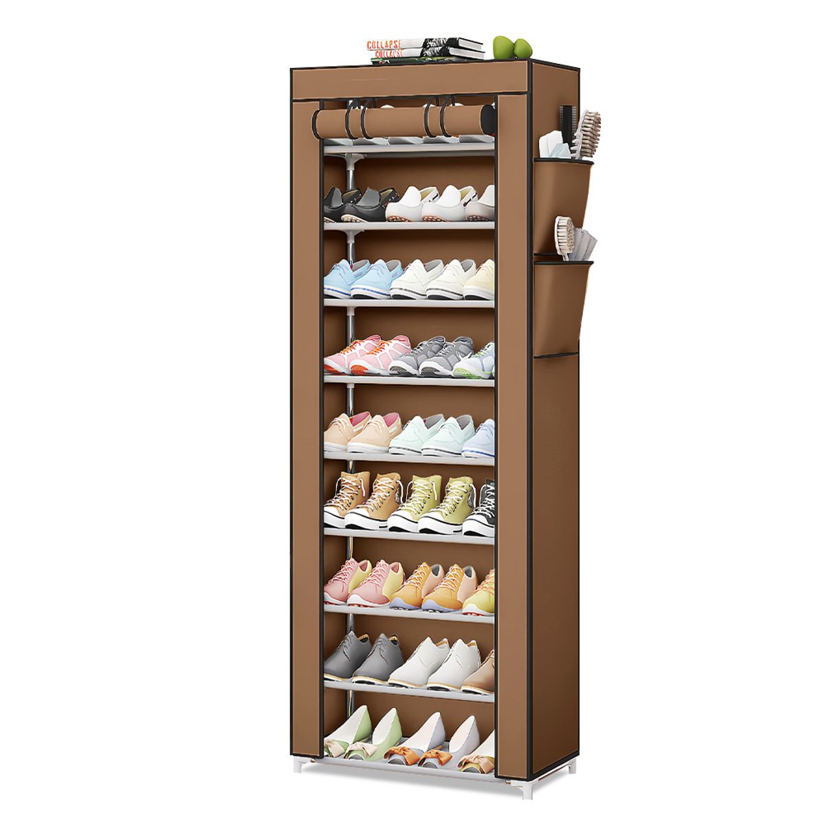 KELLER - Zapatero Organizador 9 Niveles Desmontable de Tela Marrón A46