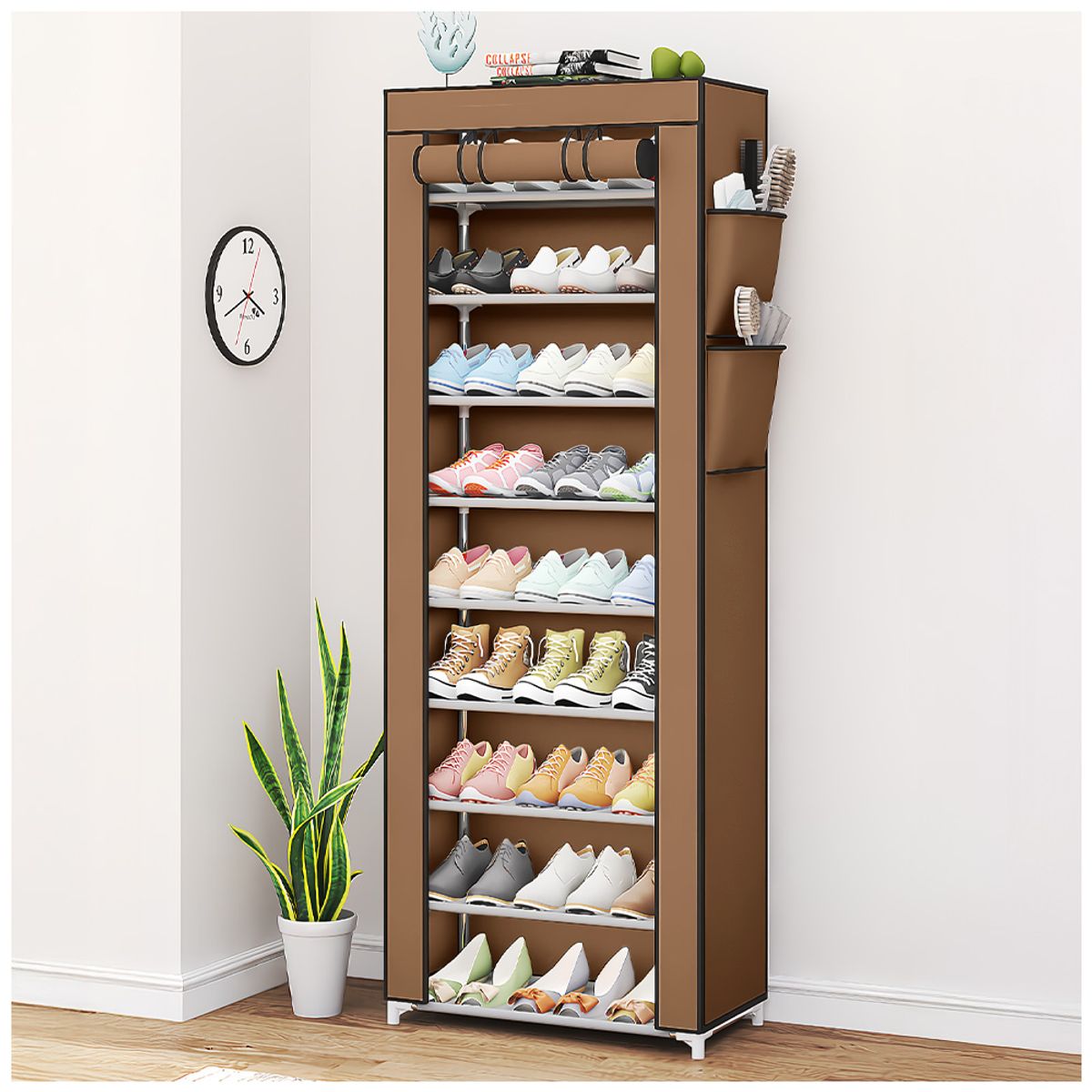 KELLER - Zapatero Organizador 9 Niveles Desmontable de Tela Marrón A46