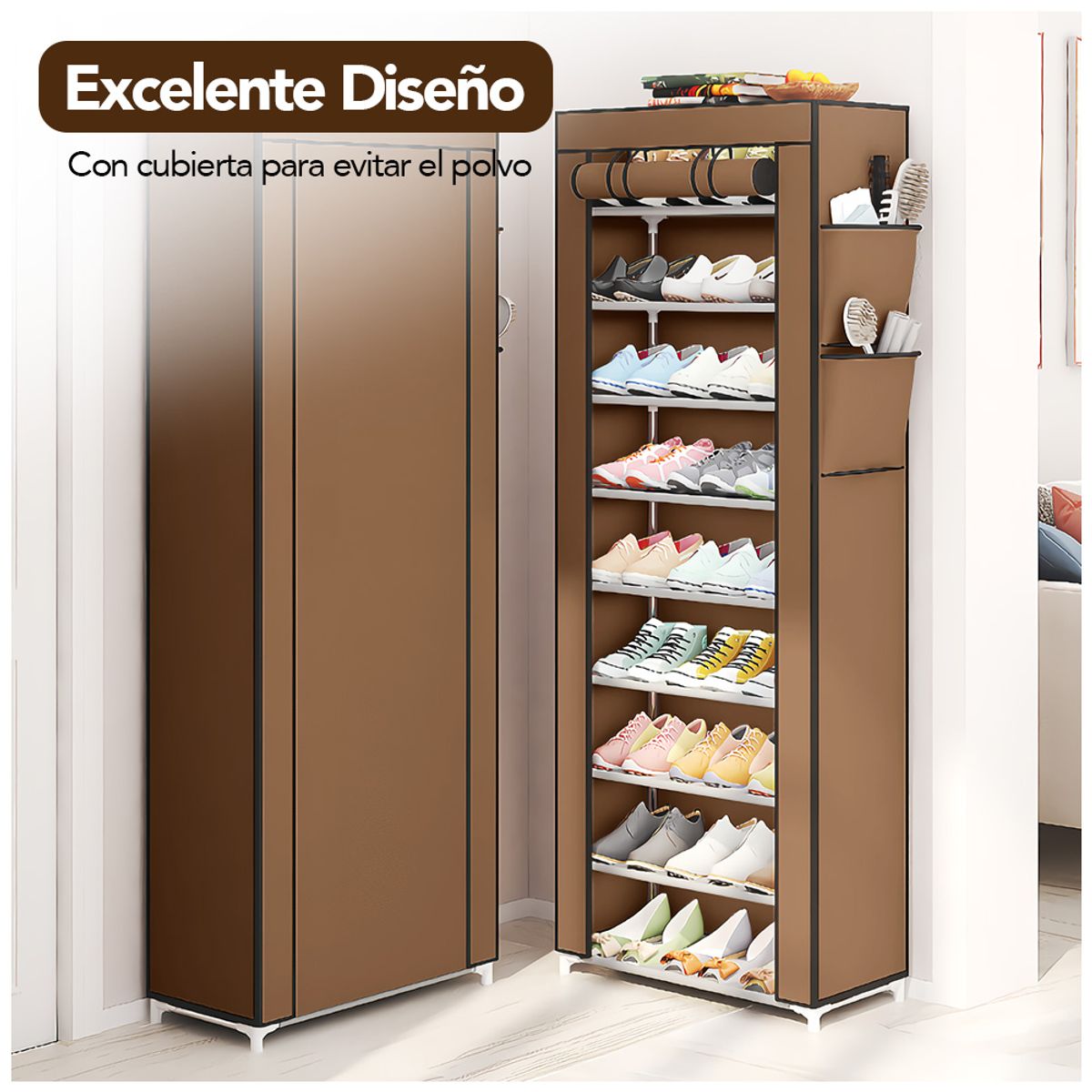 KELLER - Zapatero Organizador 9 Niveles Desmontable de Tela Marrón A46