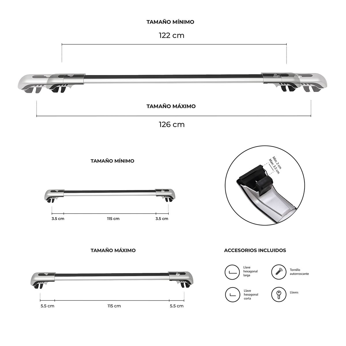 S&T - Barras Portaequipajes para auto universal JH-SG654 115cm