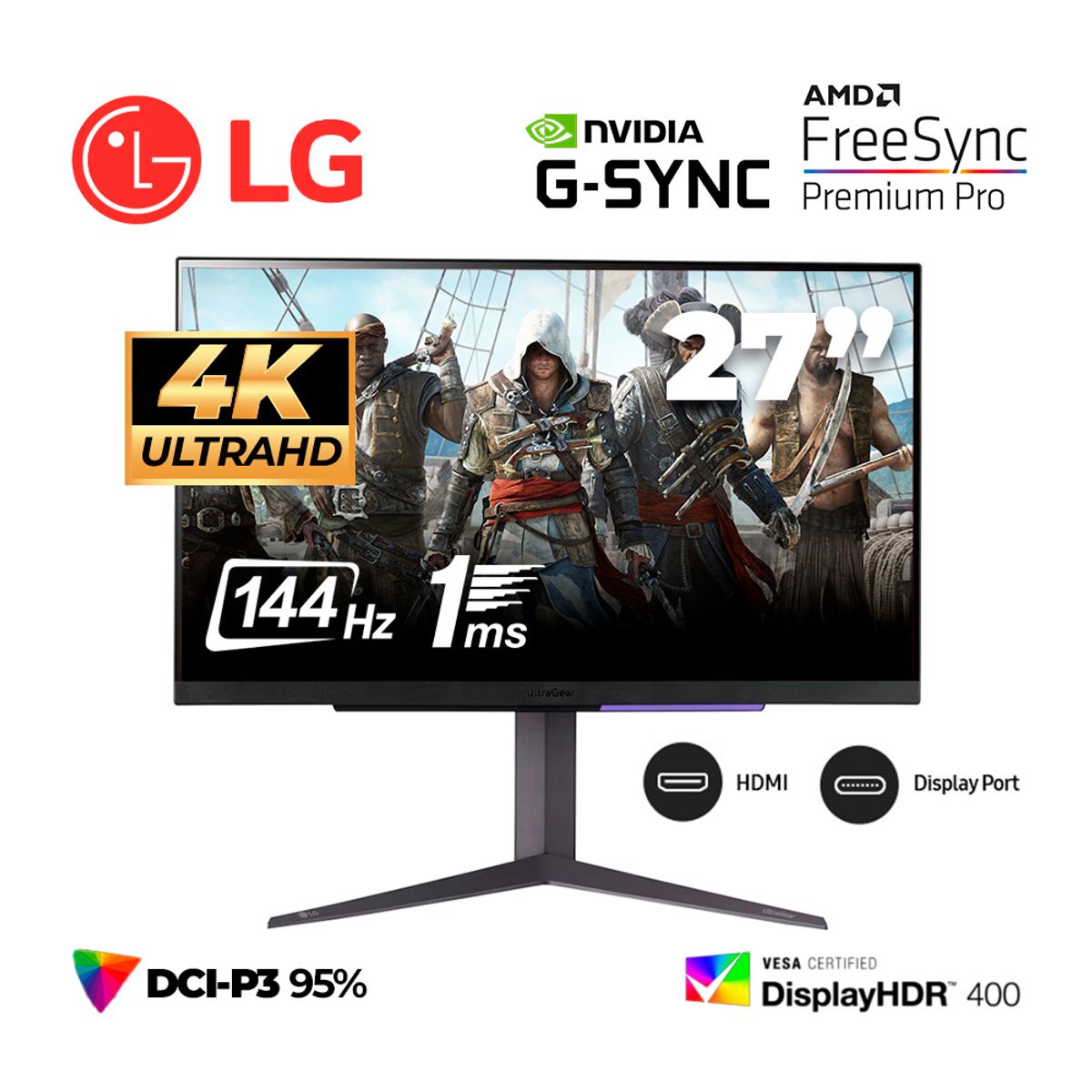 LG - MONITOR GAMING LG 27 ULTRAGEAR UHD 4K IPS 27GR93U 144HZ