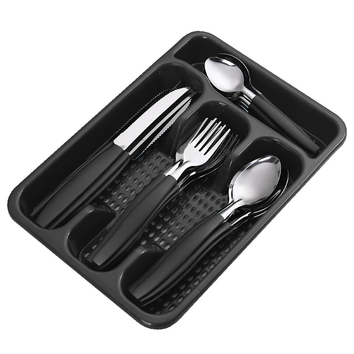 KELLER - Juego de Cubiertos 25 Piezas con Bandeja Negro L17