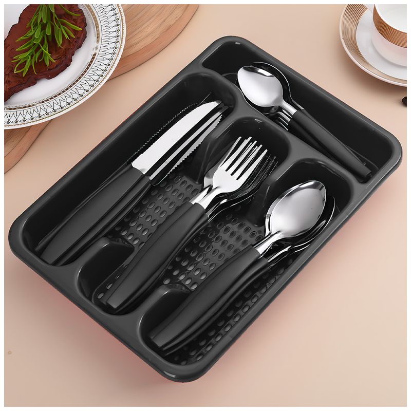 KELLER - Juego de Cubiertos 25 Piezas con Bandeja Negro L17