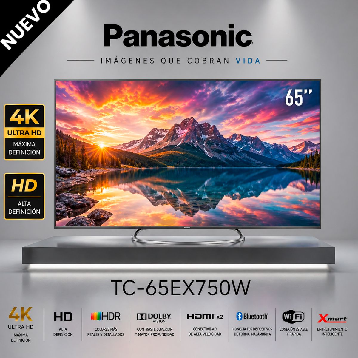Panasonic - Televisor Panasonic 65" Pulg.  Smart TV LED UHD 4K TC-65EX750W - Negro