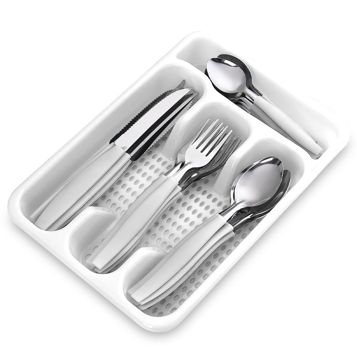 KELLER - Juego de Cubiertos 25 Piezas con Bandeja Blanco L17