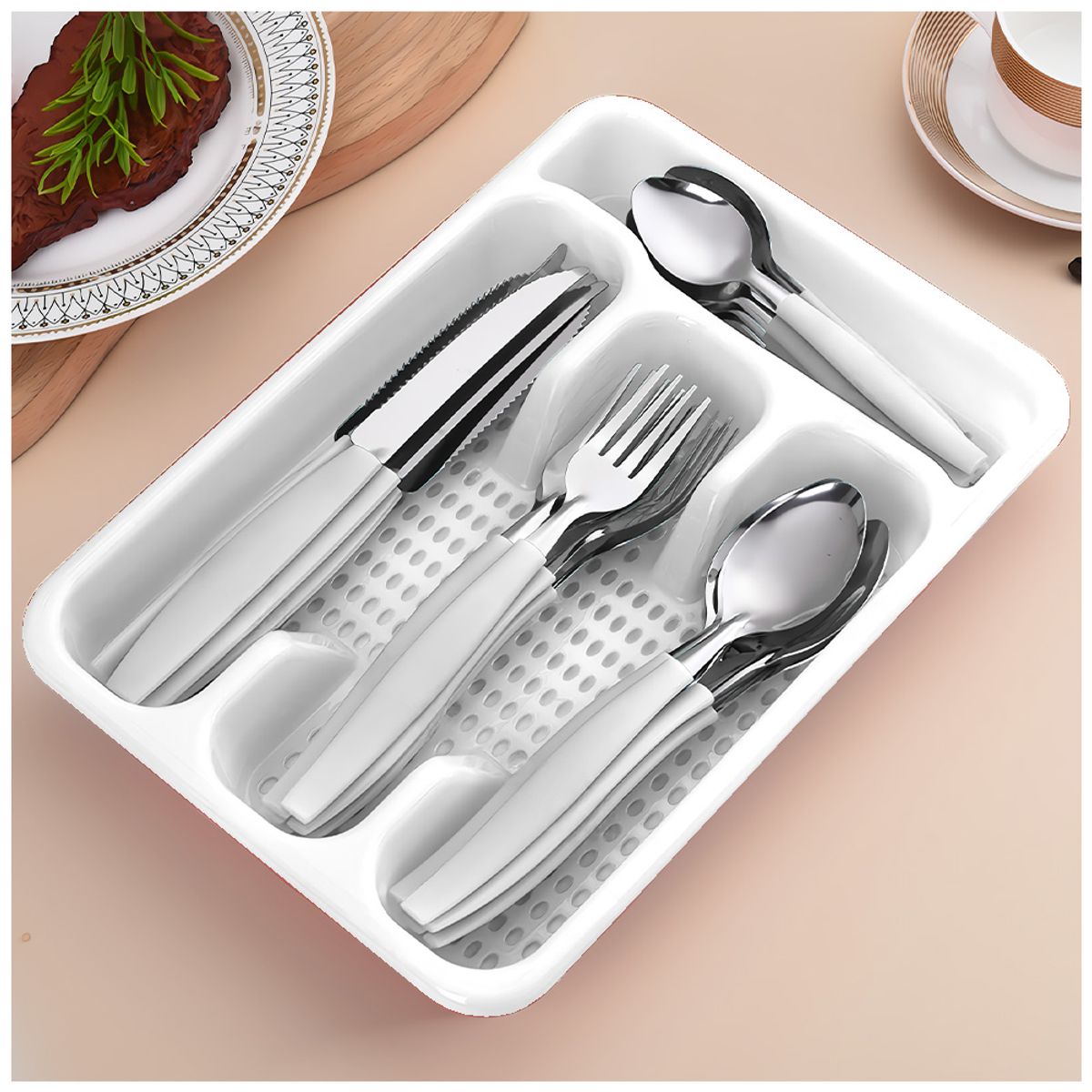 KELLER - Juego de Cubiertos 25 Piezas con Bandeja Blanco L17