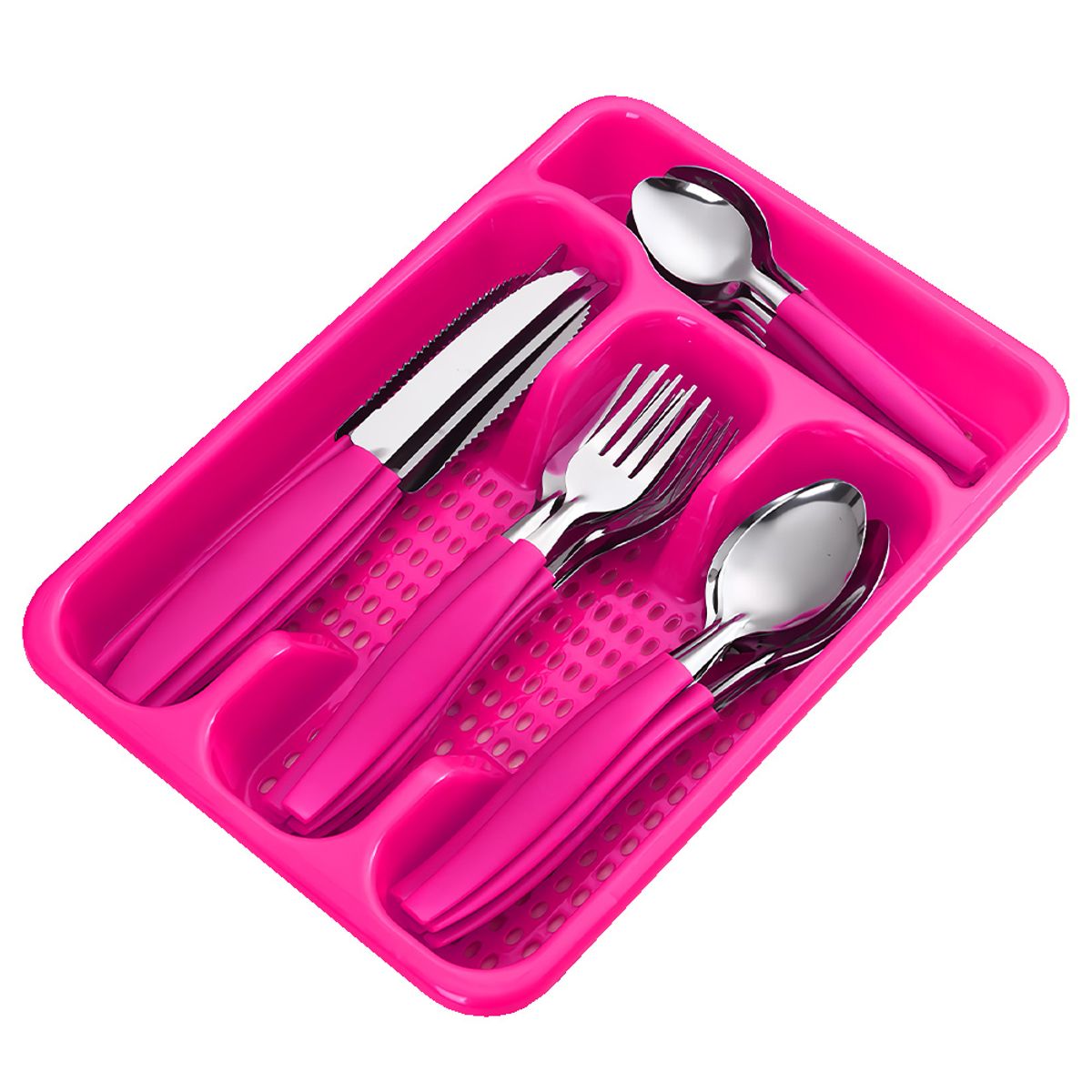 KELLER - Juego de Cubiertos 25 Piezas con Bandeja Fucsia L17