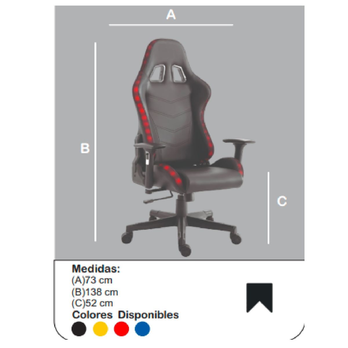 TU MESITA - Silla Gamer Clásica Optimus color NegroRojo LED Ergonomica TU MESITA