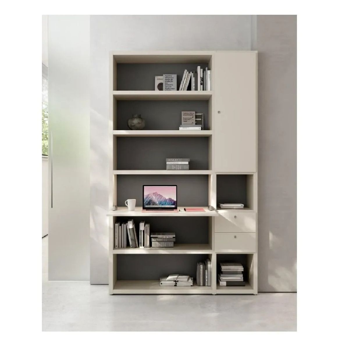 TU MESITA - Librero con Escritorio Abatible  Urano color Blanco 2 puertas 2 cajones TU MESITA