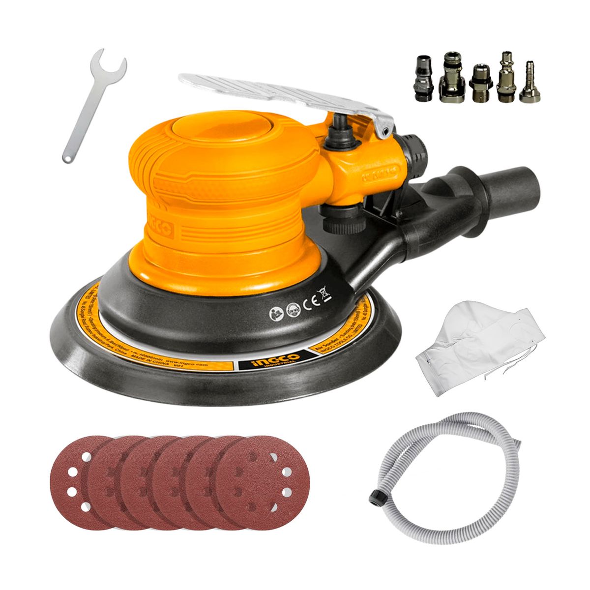 INGCO TOOLS - Lijadora Neumática Roto Orbital 6 + Lijas Ingco - Aps1512