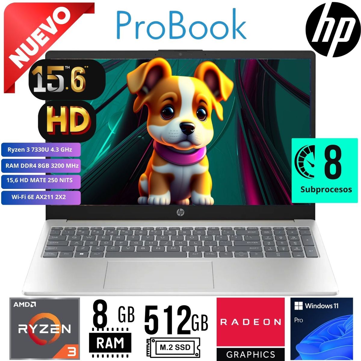 HP - LAPTOP HP ProBook 455 G10 15.6" HD AMD Ryzen 3 8GB 512GB SSD W11 Pro