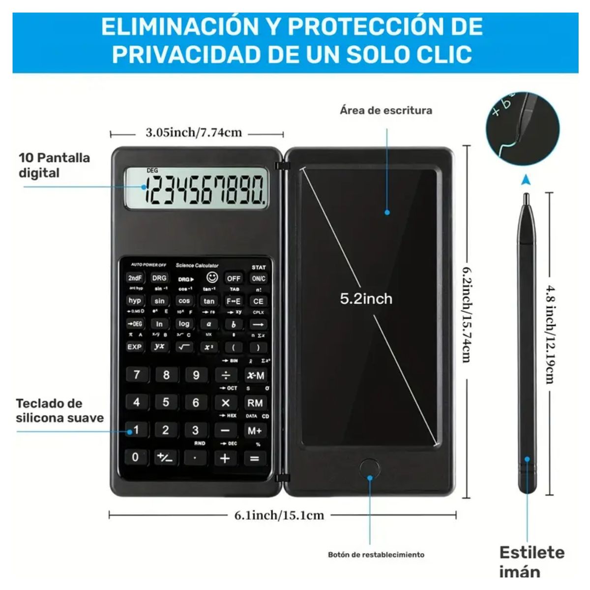 GENERICO - Calculadora Científica Pantalla LED Escritura Manual