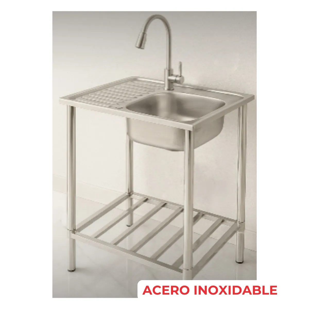 GENERICO - LAVDERO DE COCINA 75CM X45CM CON ESCURRIDERO Y MUEBLE DE ACERO