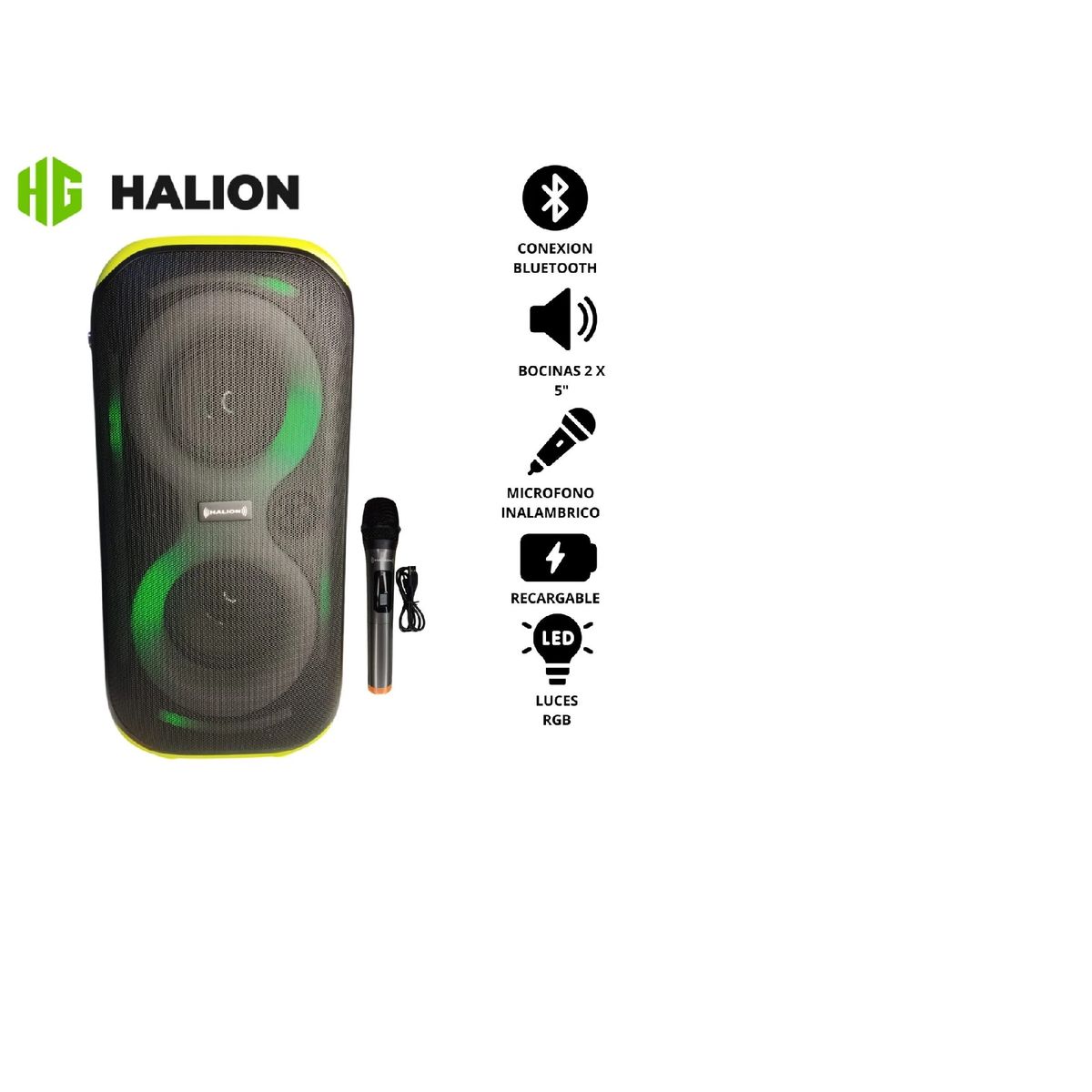 HALION - Parlante Portátil Halion Calipso PRO HA W55 USB BT TWS MICROFONO RGB