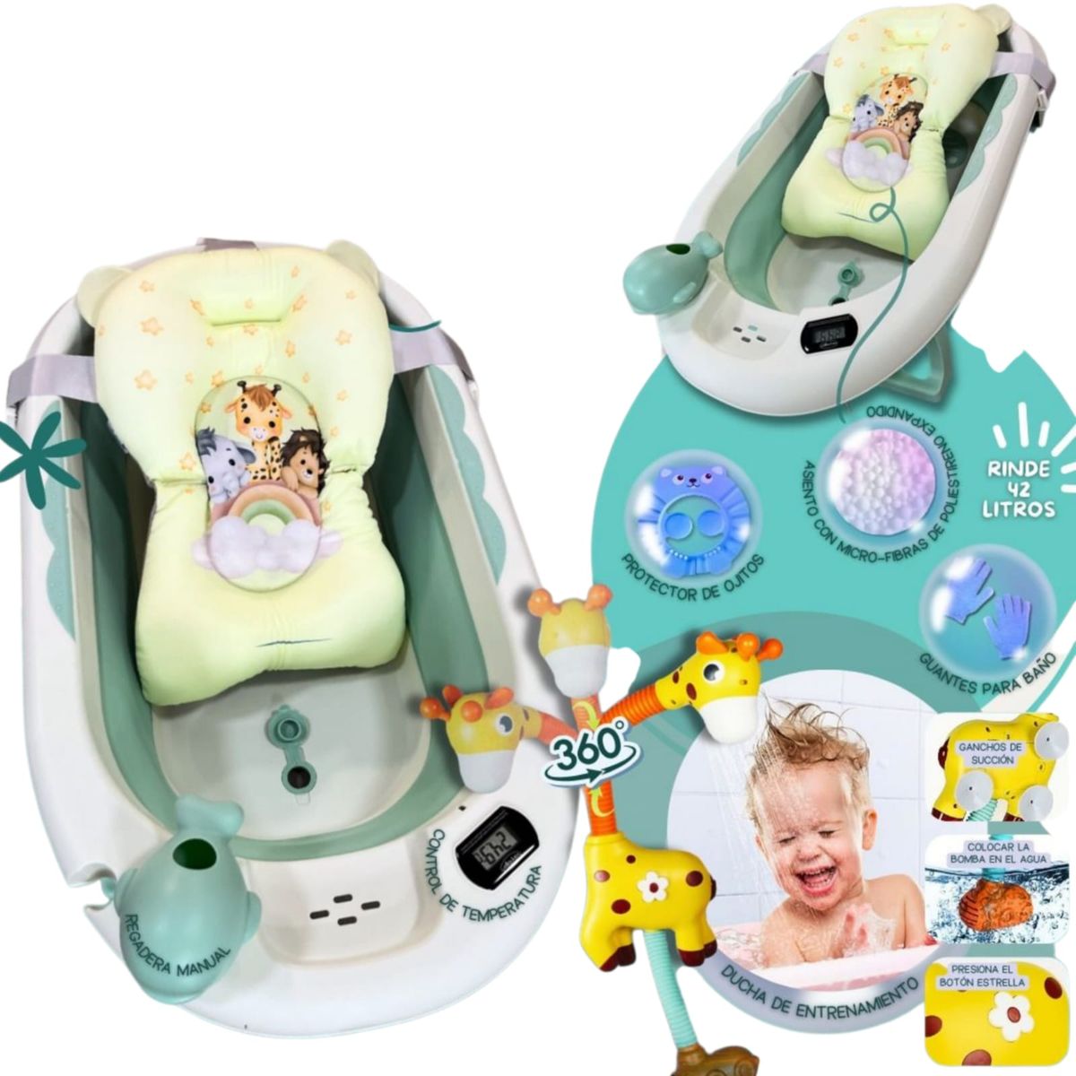 GENERICO - Tina Bañera Plegable AQUATIC Con Termómetro Azul