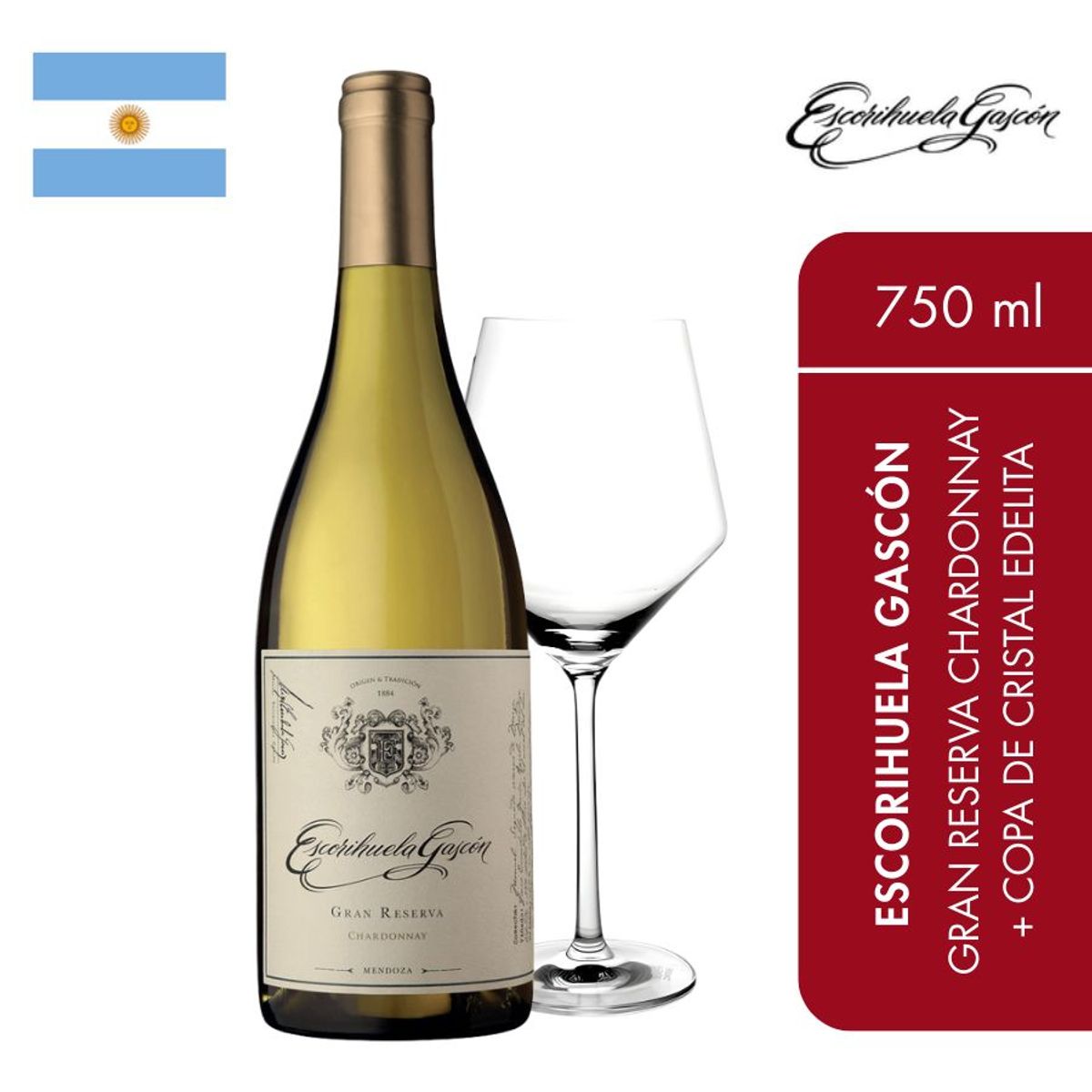 ESCORIHUELA GASCON - Escorihuela Gascon Gran Reserva Chardonnay + 1 copa de cristal Edelita