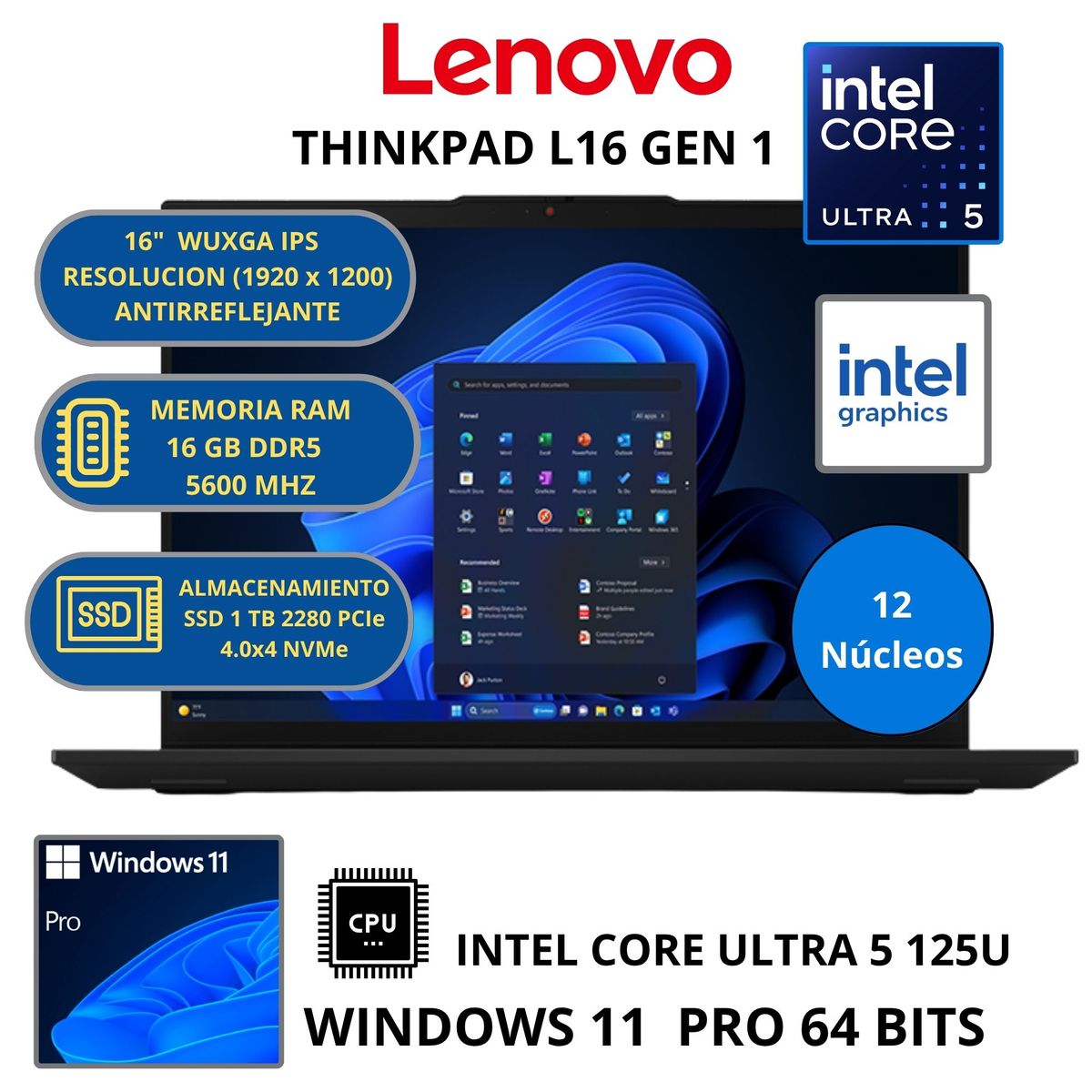 LENOVO - Laptop Lenovo INTEL ULTRA 5 (THINKPAD L16 GEN 1) RAM 16GB SSD 1 TB 16" WUXGA WINDOWS 11