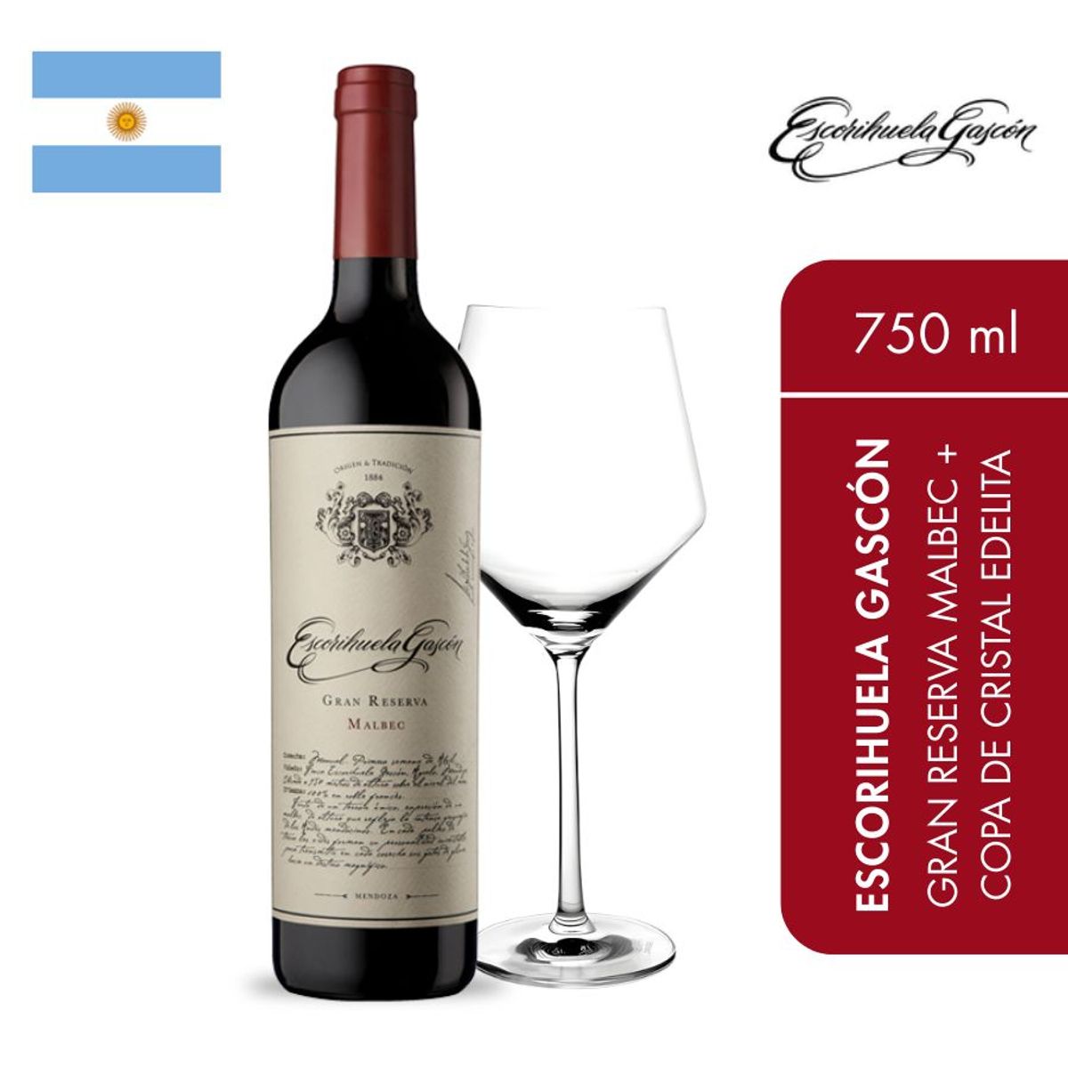 ESCORIHUELA GASCON - Escorihuela Gascon Gran Reserva Malbec + 1 copa de cristal Edelita