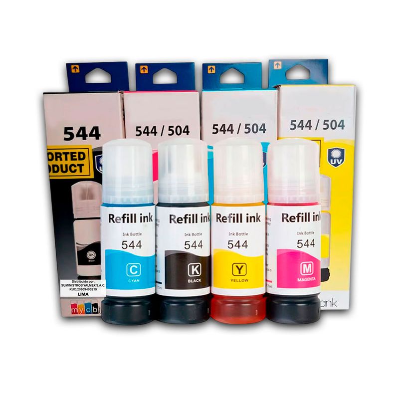 GENERICO - Kit de Tinta Epson T544 T504 Negro y colores 75ml L4260 Compatible