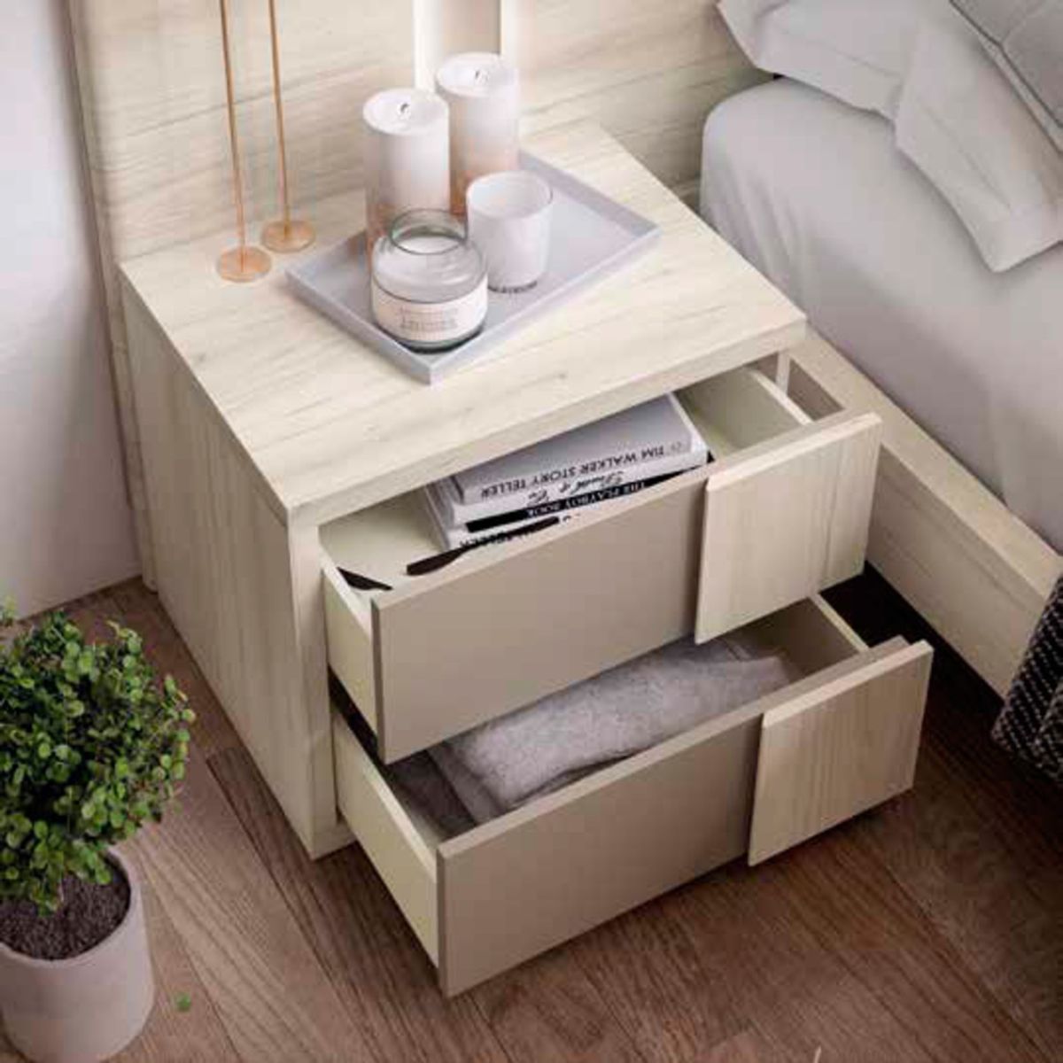 R&R MUEBLES - Velador Moderno Kitada Manzano y Taupe R&R MUEBLES