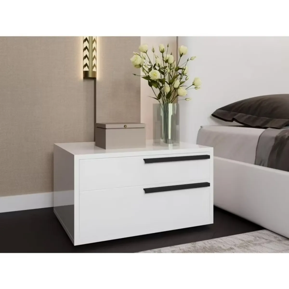 R&R MUEBLES - Velador Moderno Uomi Blanco R&R MUEBLES