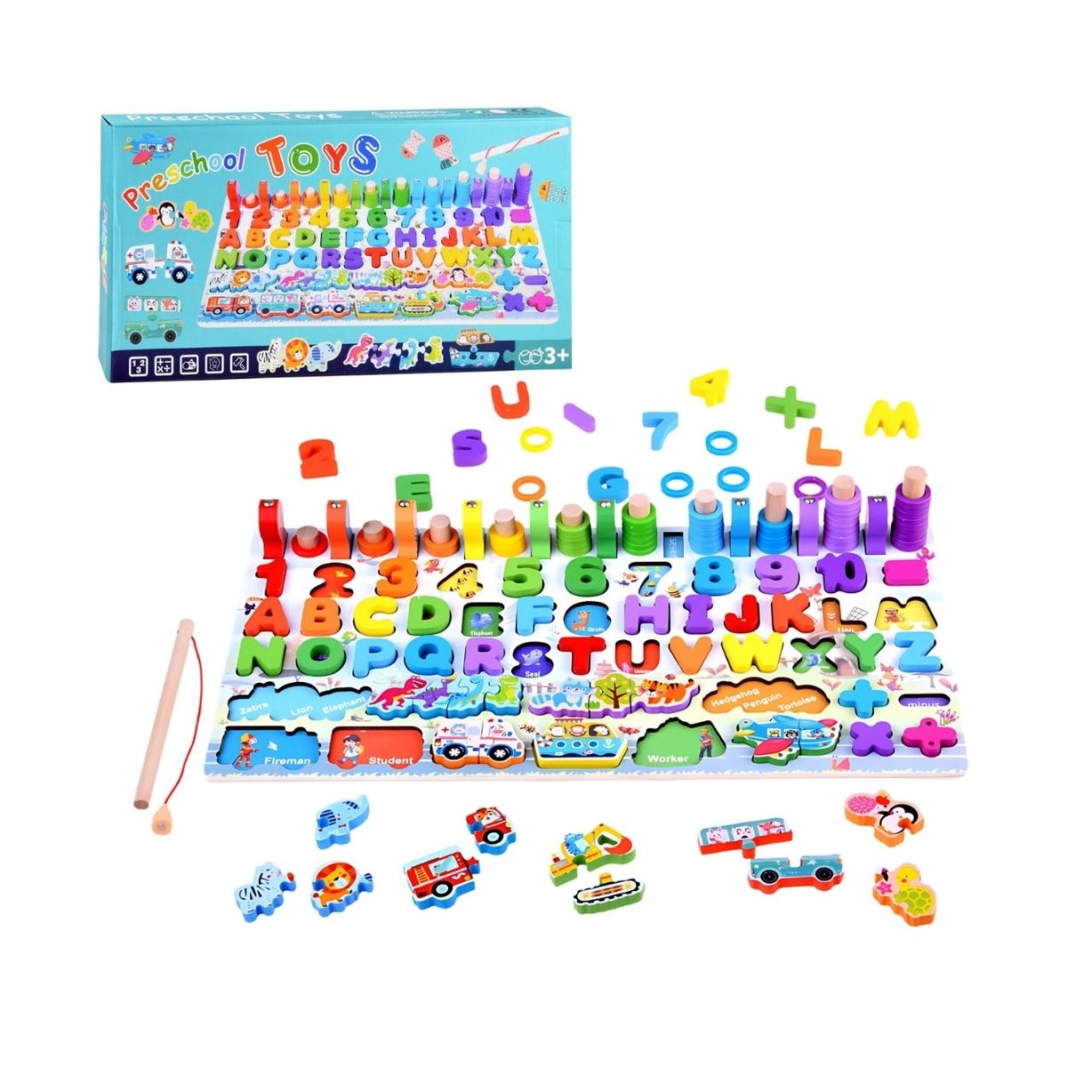 GENERICO - Juego Didáctico Tablero Montessori 5 en 1 - Números Abecedario Pesca y Clasificación