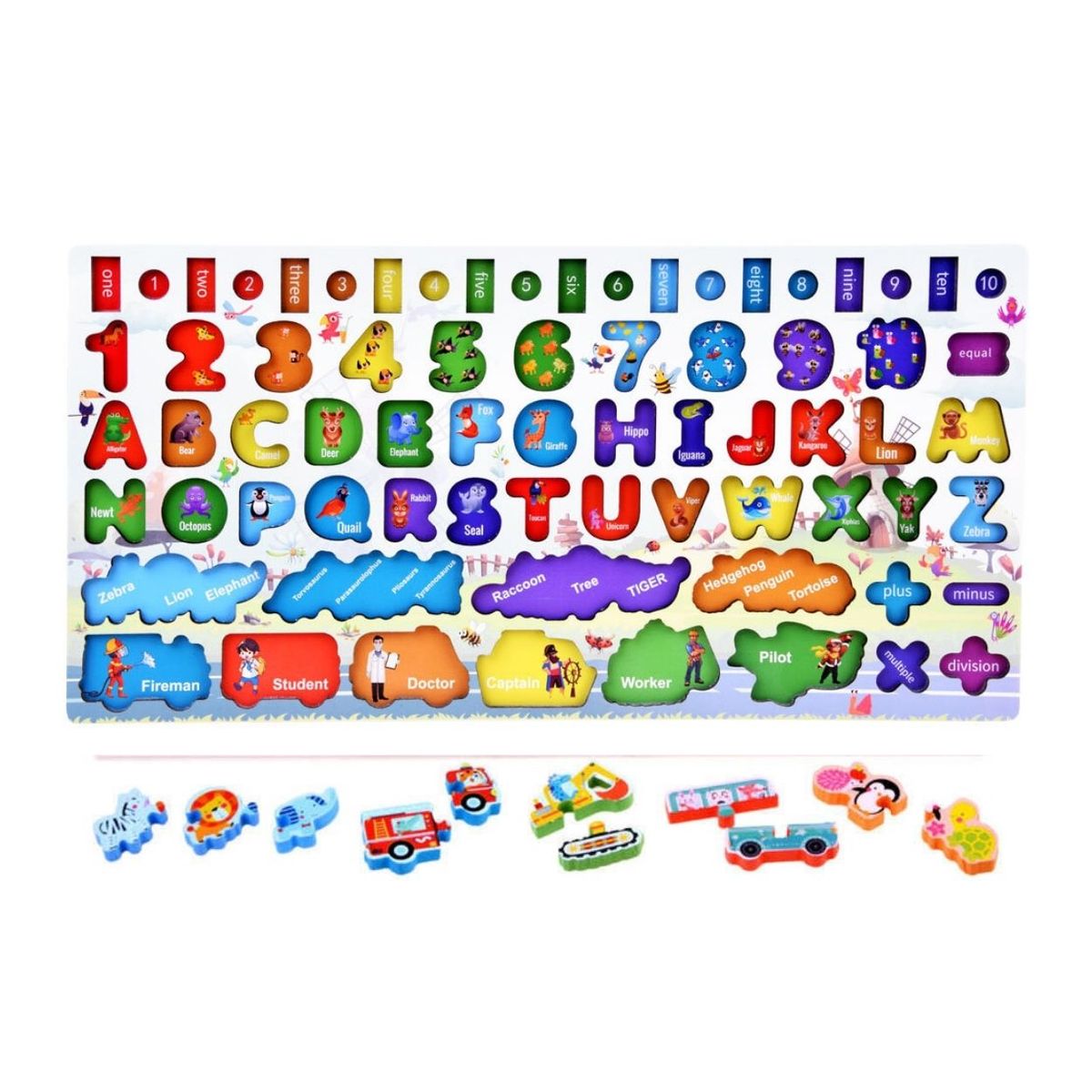 GENERICO - Juego Didáctico Tablero Montessori 5 en 1 - Números Abecedario Pesca y Clasificación