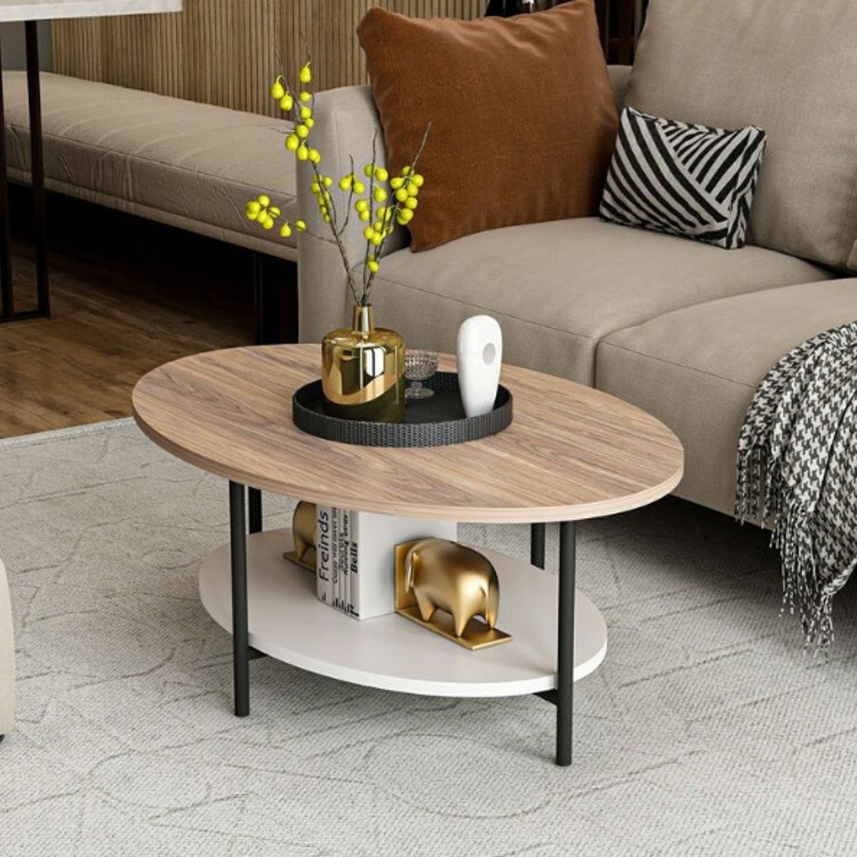 STARHOME - Mesa de Centro Starhome Verona Ovalada Duna y blanco