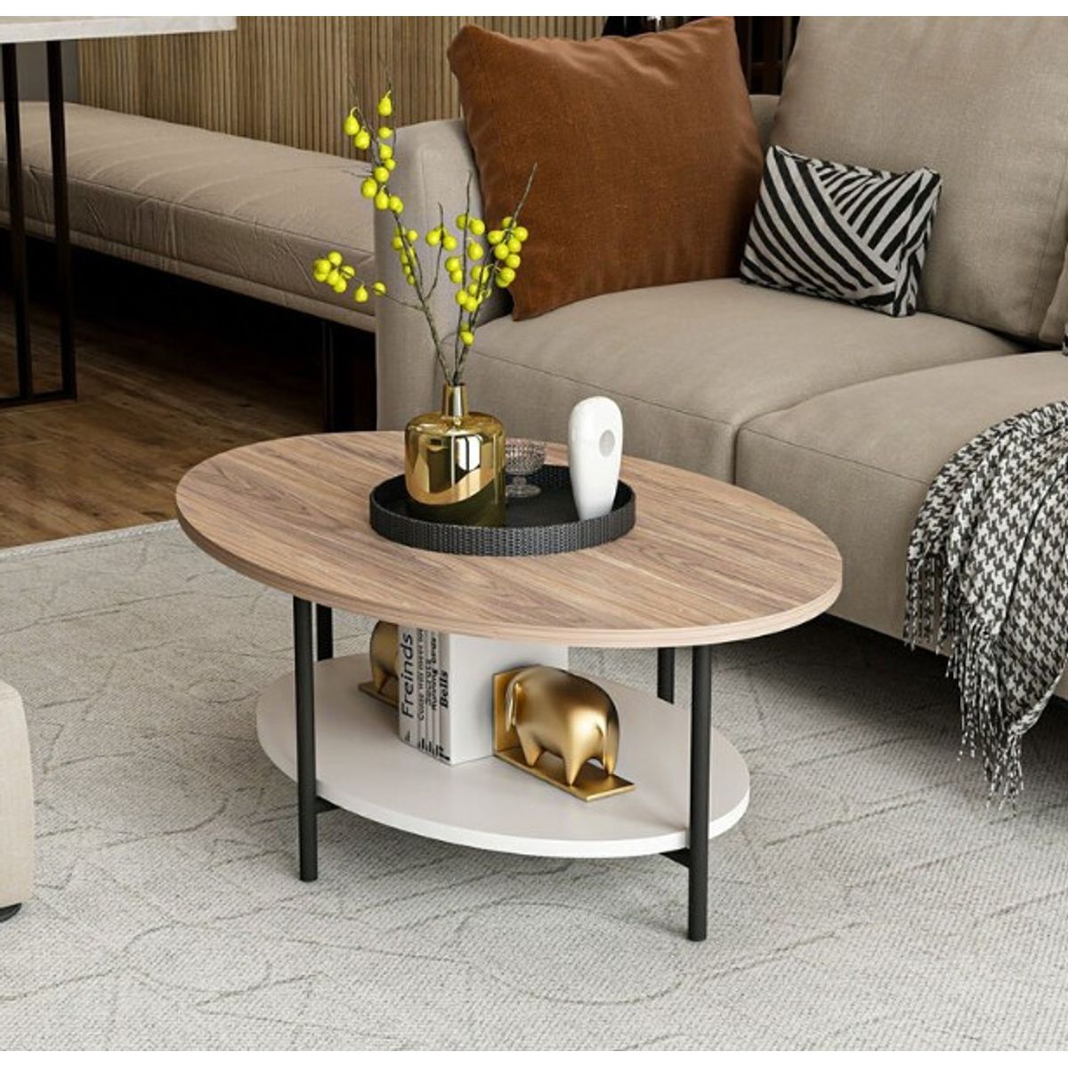 STARHOME - Mesa de Centro Starhome Verona Ovalada Duna y blanco