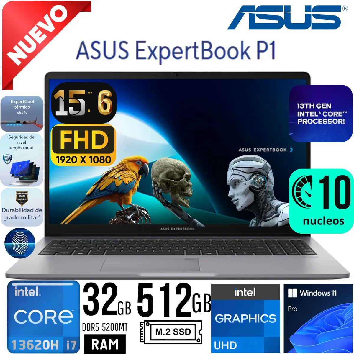 ASUS - Laptop  ASUS ExpertBook P1503CVA-S71410 15´6 FHD TN  CORE I7 13620H RAM 32GB DDR5 SSD 512GB W11 PRO