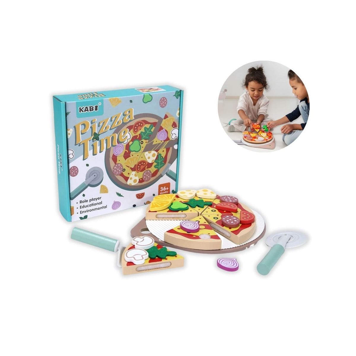 GENERICO - Juego Didáctico Pizza Armable de Madera para Niños