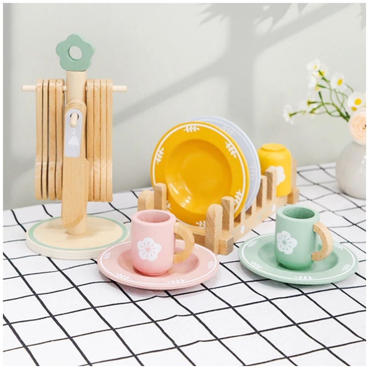GENERICO - Set Montessori Vajilla Colorida de Madera con Platos para Niños 28Pzs