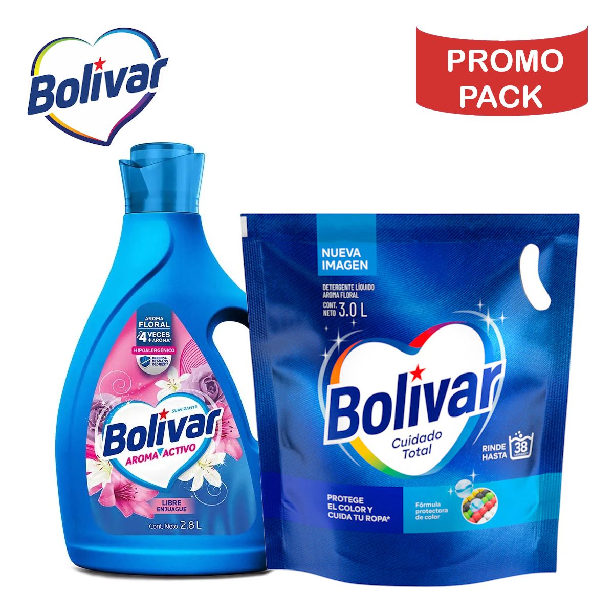 BOLIVAR - Detergente líquido 3LT + Suavizante 2.8LT  BOLIVAR PROMO PACK