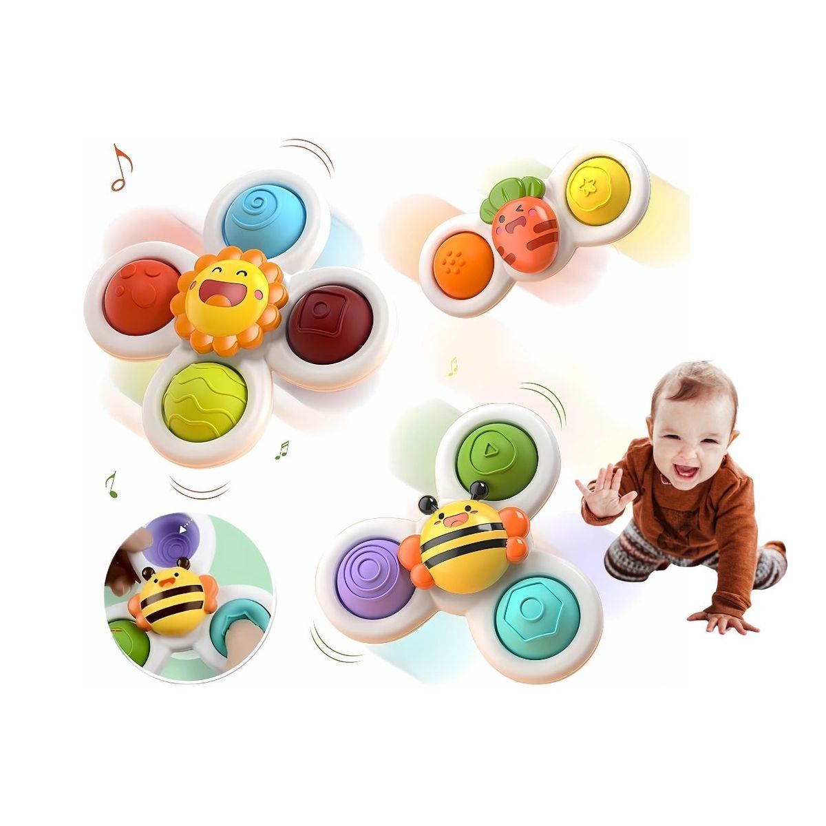 GENERICO - Set de Animalitos Spinners Sensoriales con Ventosa para Bebé