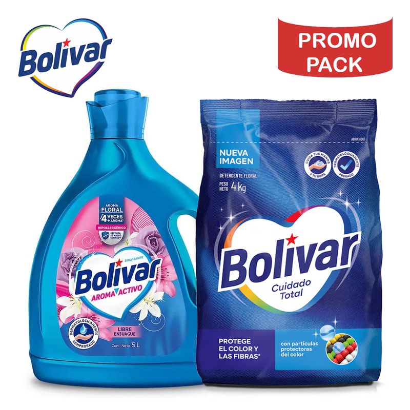 BOLIVAR - Detergente en polvo 4 KG +Suavizante 5 LT  BOLIVAR PROMO PACK