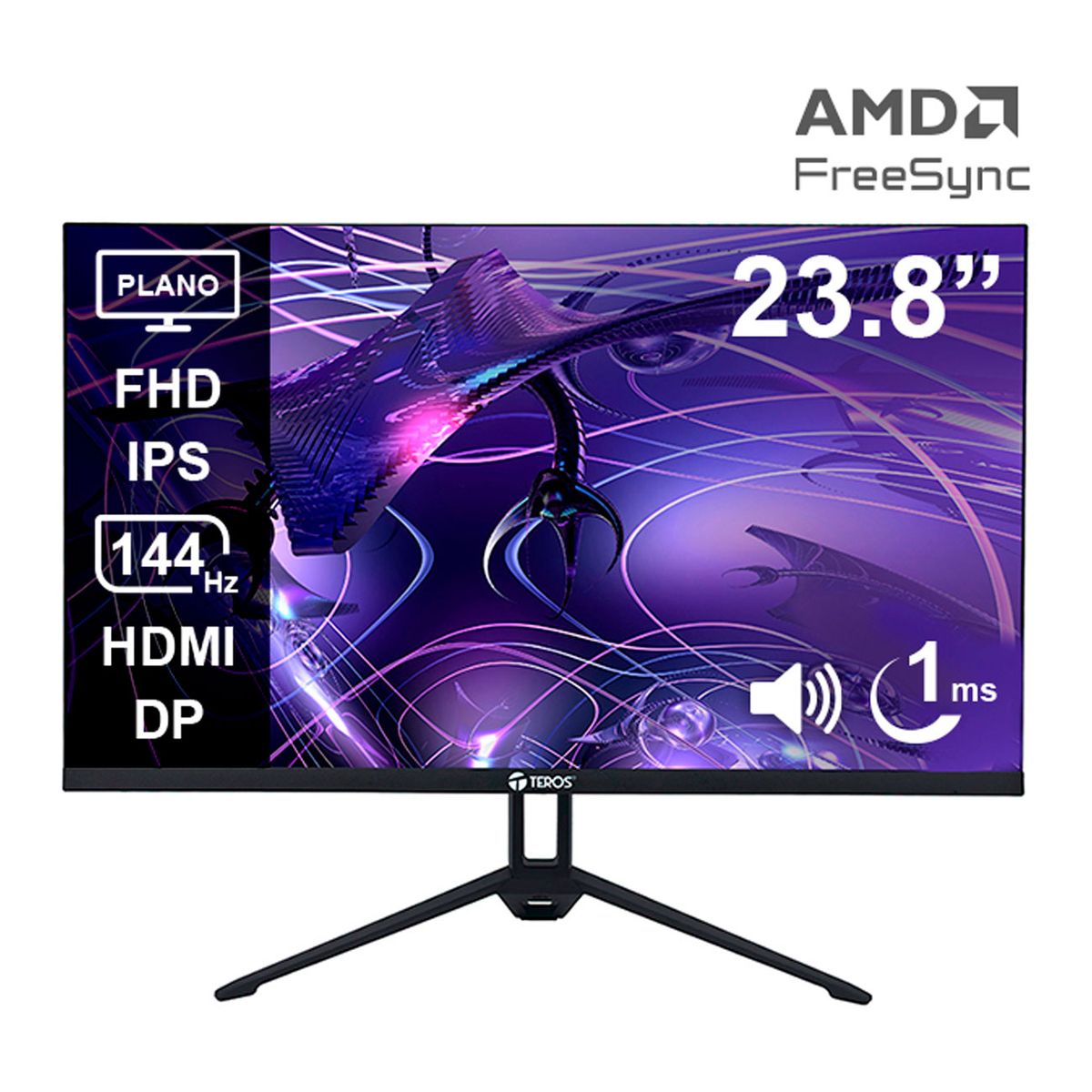 TEROS - Monitor gamer 24 pulgadas IPS Full HD 144 Hz 1 ms con parlantes HDMI DP Teros TE-2417S