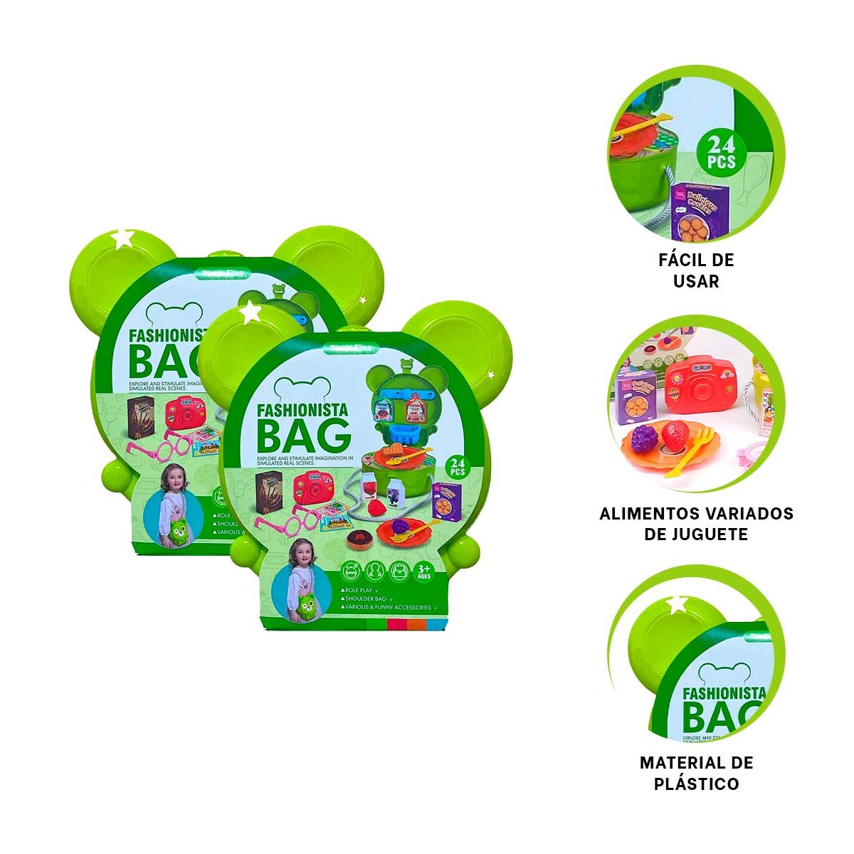 GENERICO - Pack6 Bolso Divertido con Orejitas en Color Verde