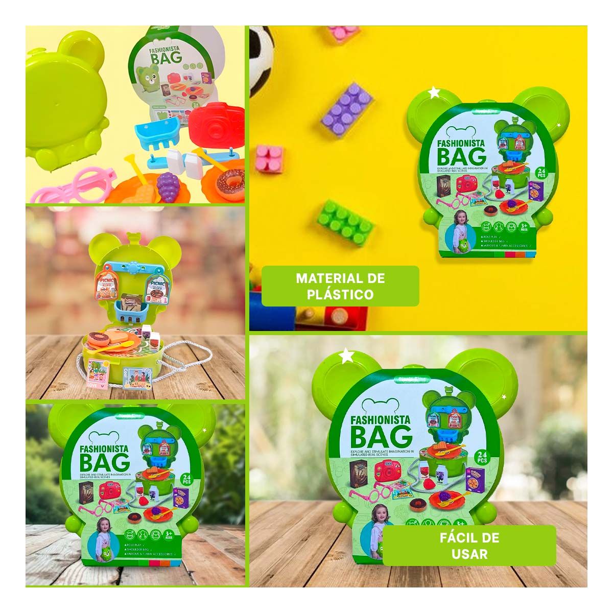 GENERICO - Pack6 Bolso Entretenido en Color Verde Y+Regalo Agendita