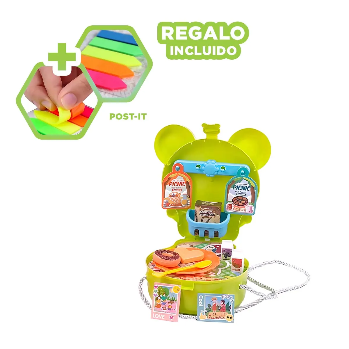 GENERICO - Pack6 Cartera con Orejitas en Verde Y+Banderitas Adhesivas