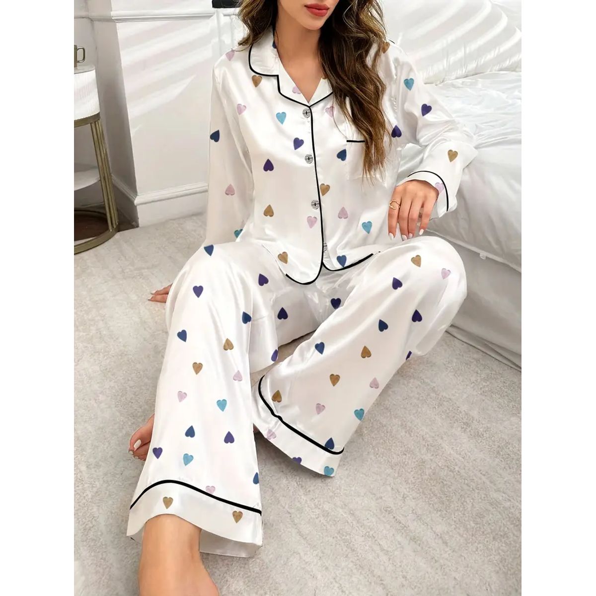 GENERICO - PIJAMA SATÍN MUJER CORAZONES