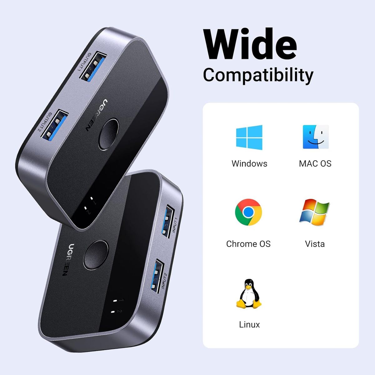 UGREEN - Adaptador 2 en 1 Switch 2x USB-A 3.0 Entrada Salida Ugreen CM757 35313