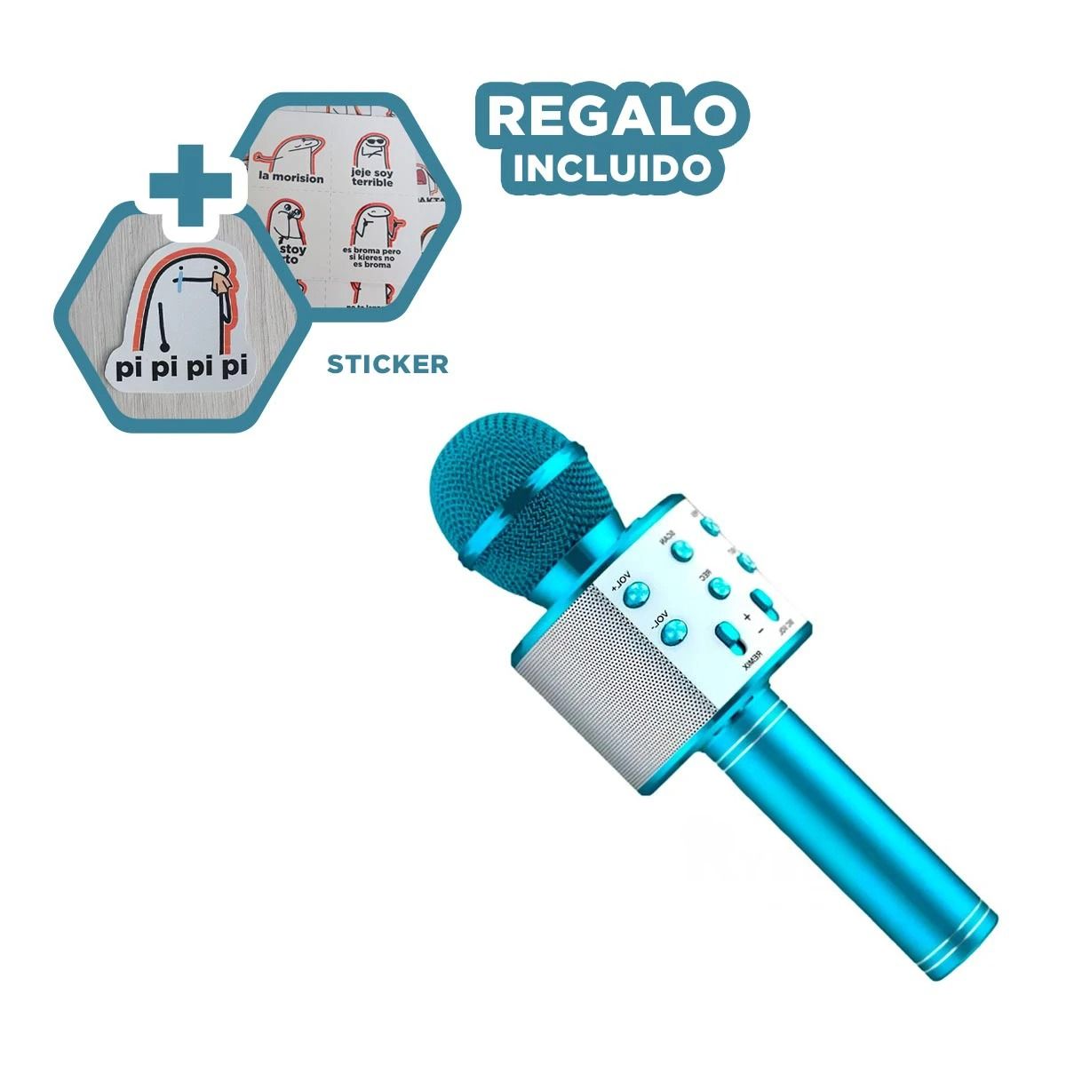 GENERICO - Microfono Util con Bluetooth en Azul Y+Regalo Stickers