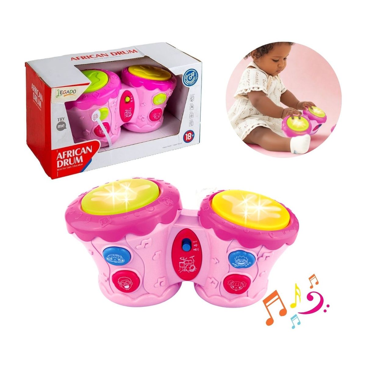 GENERICO - Mini Tambor Doble Huanger Musical Color Fucsia para Bebé