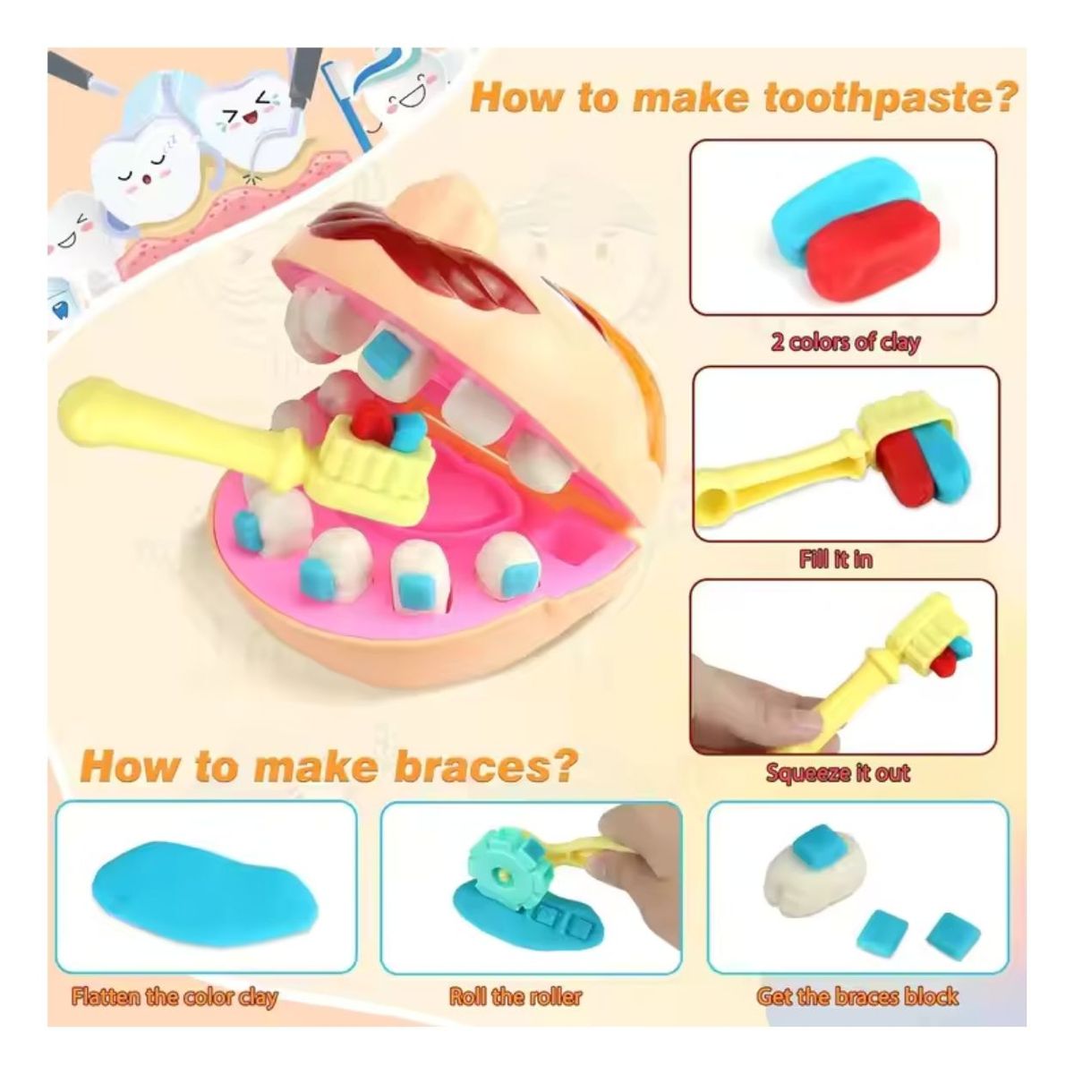 GENERICO - Juego Didáctico Dentista Plastilinas y Moldes para Niños