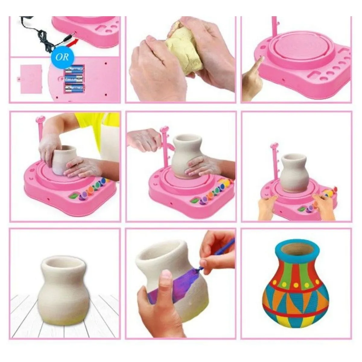 GENERICO - Set Mini Máquina Rosada con Pinturas para Fabricar Cerámica