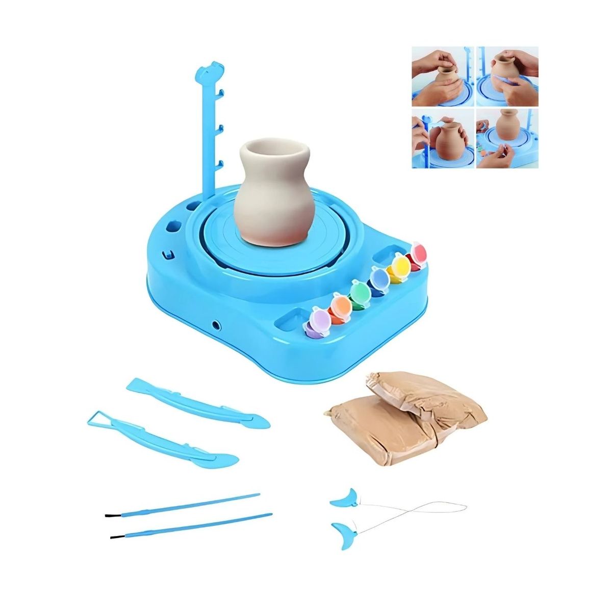 GENERICO - Set Mini Máquina Azul con Pinturas para Fabricar Cerámica