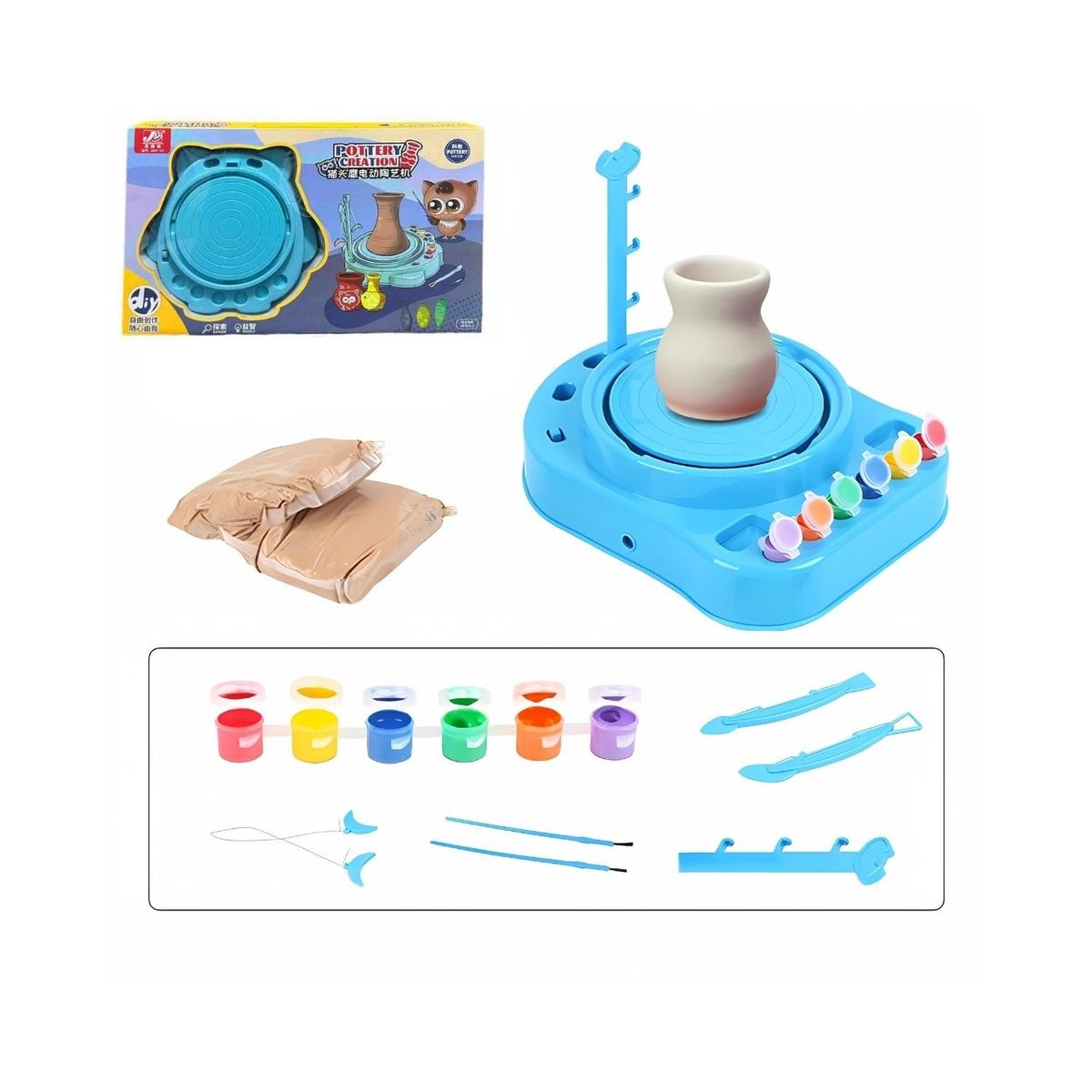 GENERICO - Juguete Didáctico Máquina de Fabricar Cerámica con Kit de Pinturas - Color Celeste