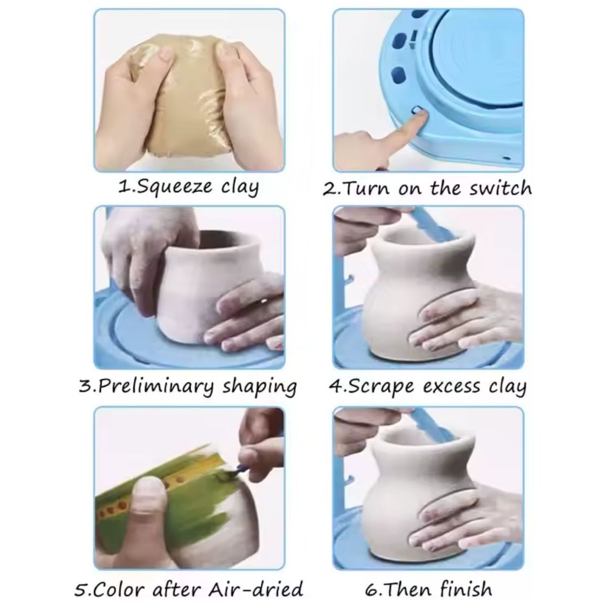 GENERICO - Juguete Didáctico Máquina de Fabricar Cerámica con Kit de Pinturas - Color Celeste